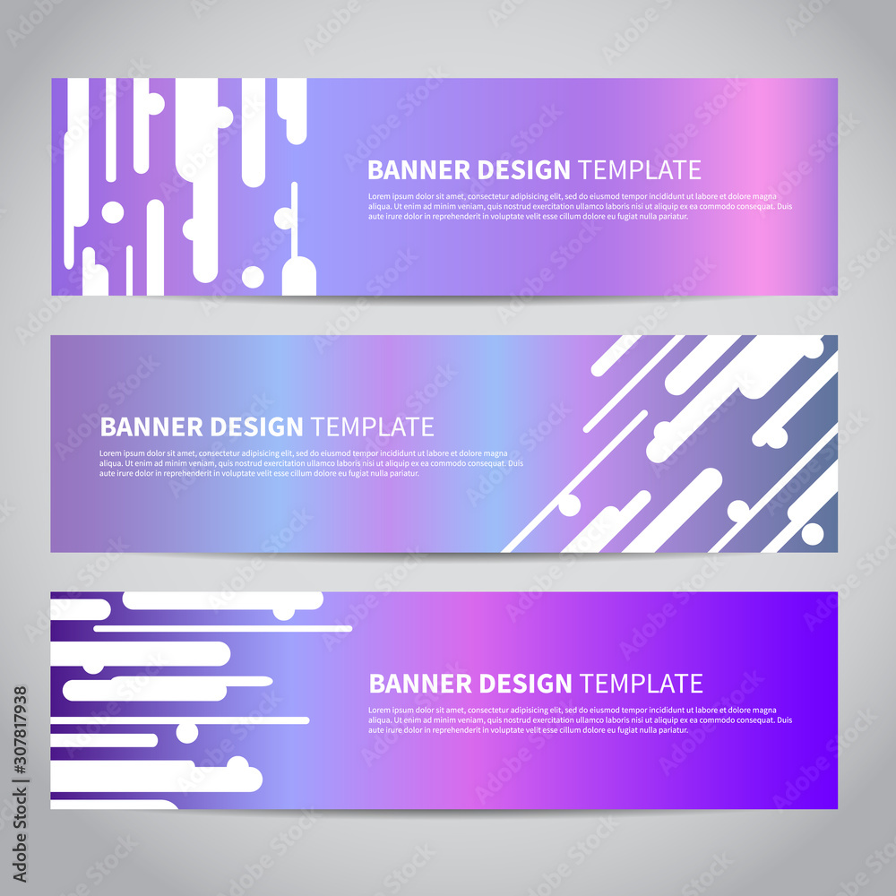 Sticker banners vector design or headers web template with abstract geometric holographic trendy background
