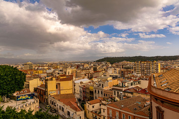 Panoramic view of Cagliari city in a beautiful cloudy day.
