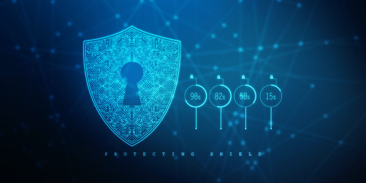 2d illustration technology cyber security in shield