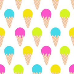 Iice cream pattern. Seamless pattern with ice-cream cone in tasty bright colors. Vector illustration. - 307820355
