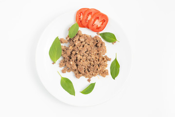 Pork Chops  fried with Paprika on top white background