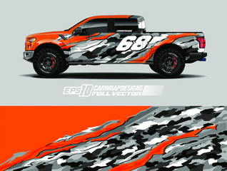 vehicle graphic livery design vector. Graphic abstract stripe racing background designs for wrap cargo van, race car, pickup truk, adventure vehicle.