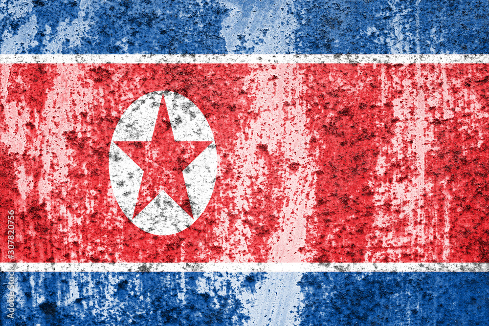Poster flag of north korea with texture. template for design