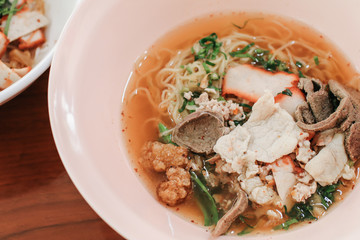 Noodle of Sukhothai style in Thailand. (Thai Food)Sukhothai noodles recipe has a sweet taste that is adapted to the popularity of northern Thailand.