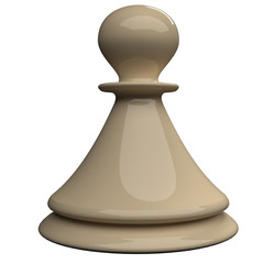 Single beige classic chess pawn isolated on white background. 3D rendering.