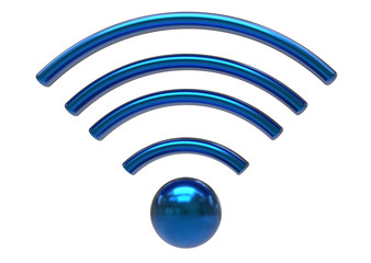 Blue sign wi-fi on white background. Isolated 3D rendering.
