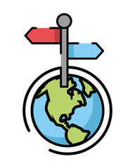 traffic arrow signal with world planet