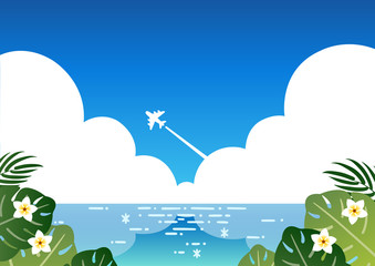 Southern country / Blue sky & sea / vertical vector cute