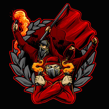 vector of soccer supporter with flare and flag