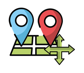 paper map guide with pins location icon