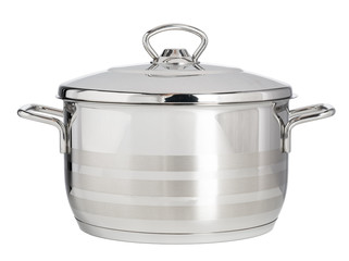 Stainless steel saucepan isolated on white background