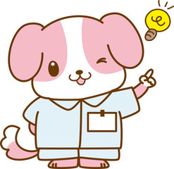 犬　キャラクター　ひらめく　気づく　看護師　電球　可愛い　ビーグル　服　立つ　動物　学習　教育
