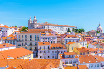 View of Alfama district and Church of São Vicente of Fora in Lisbon, Portugal