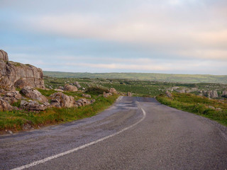 Empty road in County Clare Ireland, Burren National park.