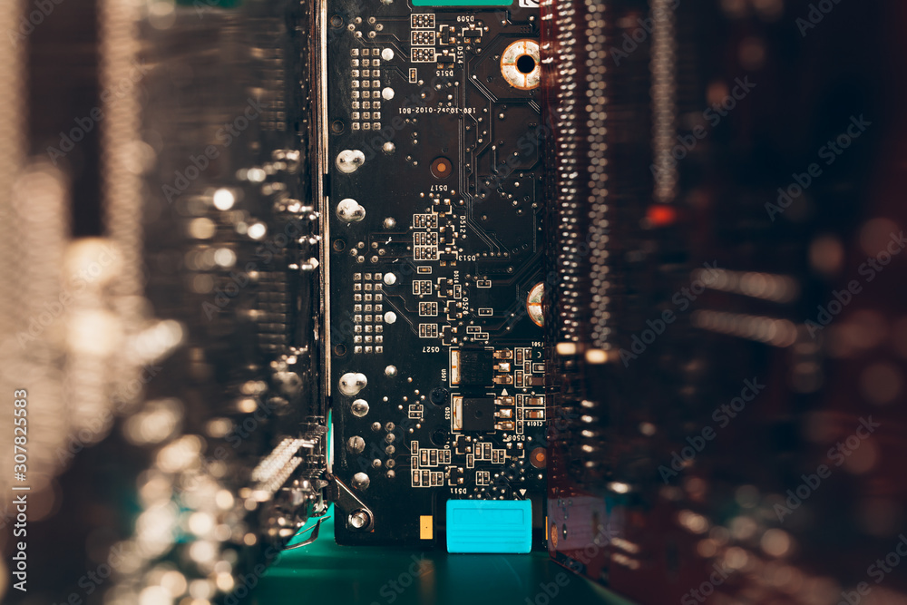 Poster computer electronic circuit board with processor close up