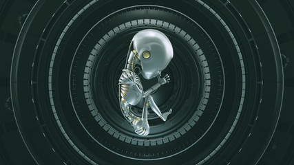 Silver Gold Futuristic Artificial Intelligence Embryo Baby 3d illustration 3d render