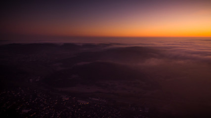 Sunset view over northern Hesse taken by drone