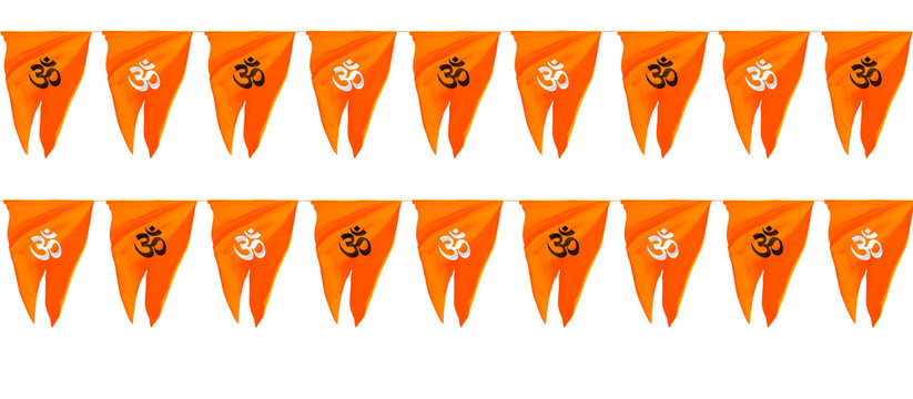 OM FLAG BANNERS FLYING WITH WHITE AND BLACK OM SYMBOL ILLUSTRATION