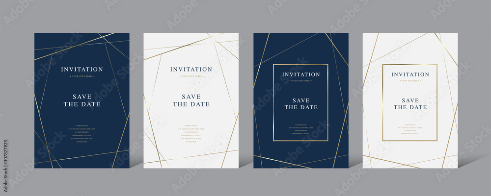 Wall mural vintage luxury invitation card set with golden frame vector design