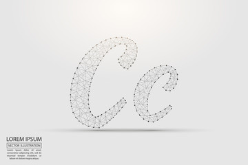 English letters abstract font consists 3d of triangles, lines, dots and connections. Vector illustration EPS 10.