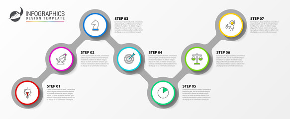 Infographic design template. Timeline concept with 7 steps