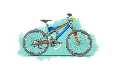 Mountain bike. The direction of rotation of the gear where the pedals are indicated by arrows.