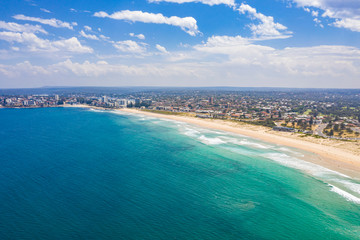 Fototapeta premium Aerial view of Cronulla and Cronulla Beach in Sydney’s south, Australia on a sunny day 
