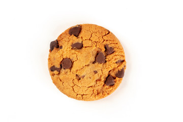Chocolate chip cookie, gluten-free, shot from above on a white background