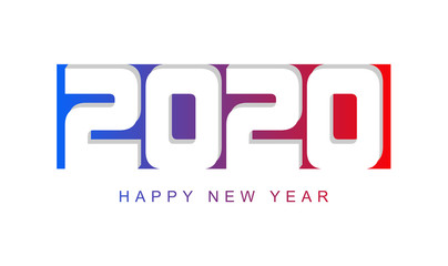 joyful illustration of a happy new year 2020 with coloured text on a white background