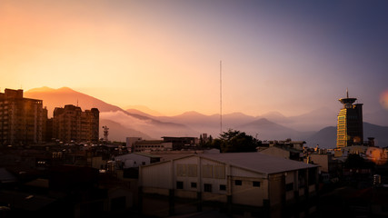 Naklejka premium Sunset over Puli, Taiwan, Asia