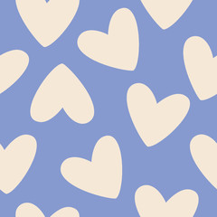 Seamless pattern with hearts on blue background. Colored trendy illustration, flat design. Perfect for textile prints and wrapping paper.