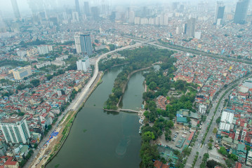 Panorama of Hanoi capital from the top of Lotte center, Vietnam 