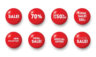 Red sale badges buttons. Special offer shop button, new badge and season sale sticker circle label. 