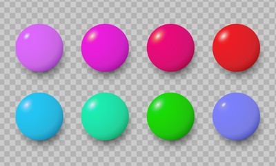 Colorful pin badges. Trendy color office badge. Disc brooch isolated vector set