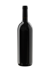 Excellent Glass Bottle of Wine with Beautiful Reflections. Pinot Noir, Malbec, Shiraz, Cabernet, Merlot, Petit Verdot, Bordeaux Wine. Realistic 3D MockUp Isolated on White Background.