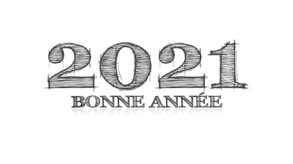 illustration of the artist sketch type wishing a happy new year 2021 with grey text on a white background 
