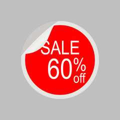 Sticker, tag, label, stamp, infographic element. Sale 60% off. Vector illustration on gray background.
