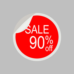 Sticker, tag, label, stamp, infographic element. Sale 90% off. Vector illustration on gray background.