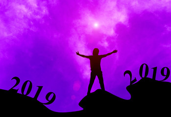 silhouette Aerobic dance exercise.Concept new year's eve welcome New Year celebration 2020.