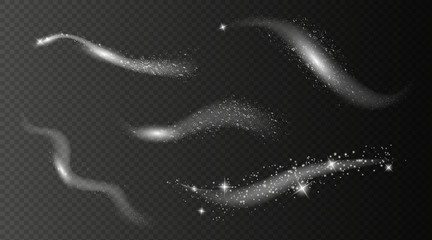 Silver waves glitter on a black background. Bright vector background.