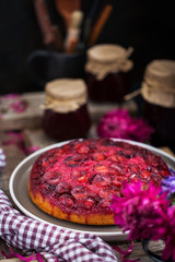 Fresh homemade upside-down plum cake