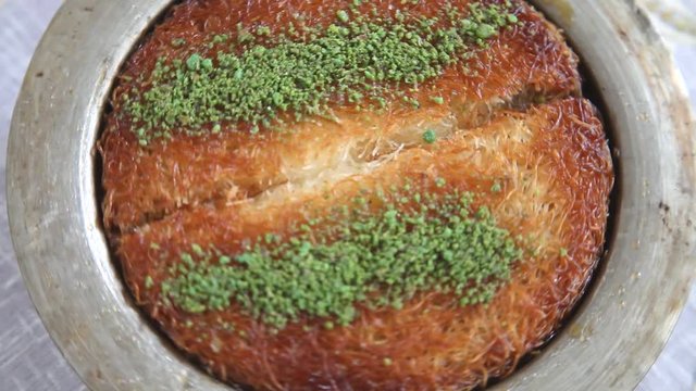 Traditional Turkish Dessert with Pistachios K&uuml;nefe