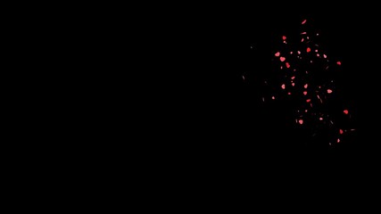 Confetti red heart explosion falling down. Alpha channel included. Anniversary, celebration and surprise concept.