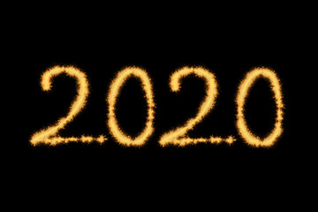2020 text overlay of sparklers. festive new year text. 
