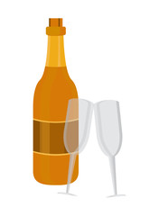 champagne bottle and cups drink isolated icon