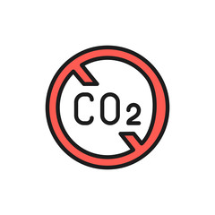 No carbon emissions, co2 emissions sign flat color line icon.