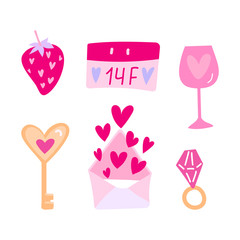 Set of vector flat valentine's day illustrations. Background for greeting cards, packaging, design for a holiday, wedding, engagement.