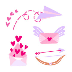 Set of vector flat valentine's day illustrations. Background for greeting cards, packaging, design for a holiday, wedding, engagement.