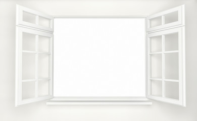 An opened plastic white window. 3d render