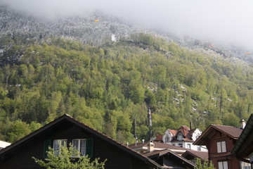 Paragliding over the town of Interlaken, Switzerland